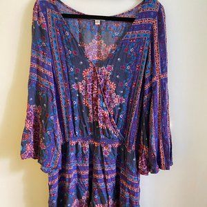 AEO Blue Boho Bell-Sleeve romper